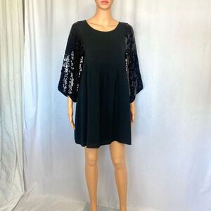 Designer See by Chloe Black Silk Sequin Wide Sleeve Mini dress Women’s Sz 6 or 4